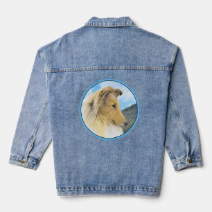 Collie in Mountains (Rough) Painting - Dog Art Denim Jacket