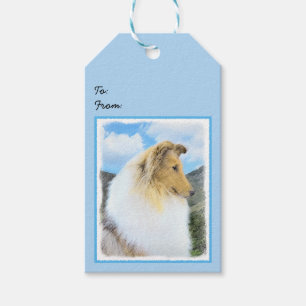 Collie in Mountains (Rough) Painting - Dog Art Gift Tags