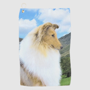 Collie in Mountains (Rough) Painting - Dog Art Golf Towel