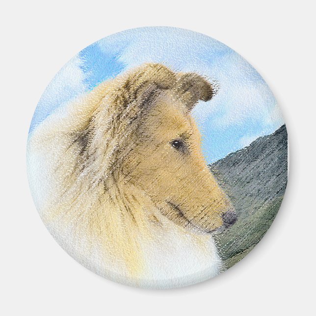 Collie in Mountains (Rough) Painting - Dog Art Magnet (Front)