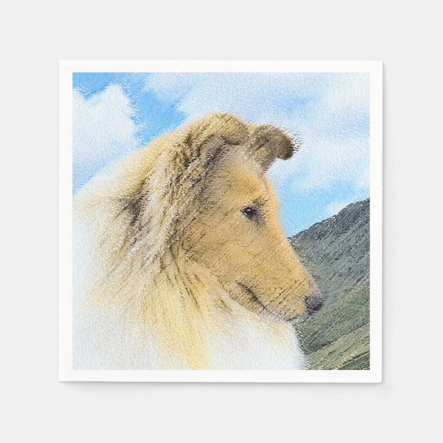 Collie in Mountains (Rough) Painting - Dog Art Napkin (Front)