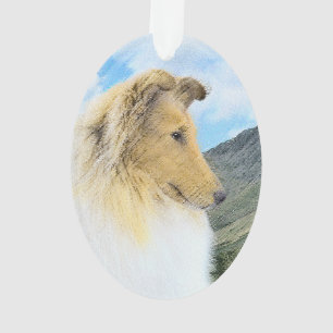 Collie in Mountains (Rough) Painting - Dog Art Ornament