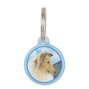 Collie in Mountains (Rough) Painting - Dog Art Pet Tag