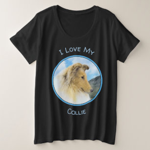 Collie in Mountains (Rough) Painting - Dog Art Plus Size T-Shirt