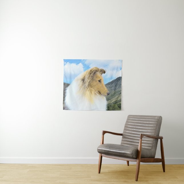 Collie in Mountains (Rough) Painting - Dog Art Tapestry (In Situ (Horizontal))