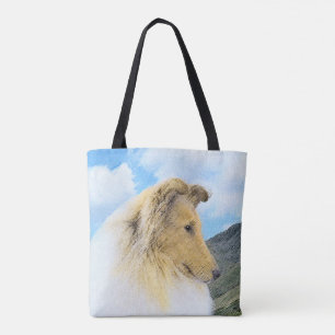 Collie in Mountains (Rough) Painting - Dog Art Tote Bag