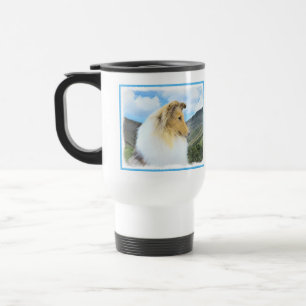 Collie in Mountains (Rough) Painting - Dog Art Travel Mug