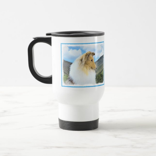 Collie in Mountains (Rough) Painting - Dog Art Travel Mug (Left)