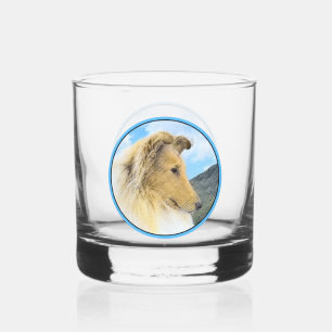 Collie in Mountains (Rough) Painting - Dog Art Whiskey Glass