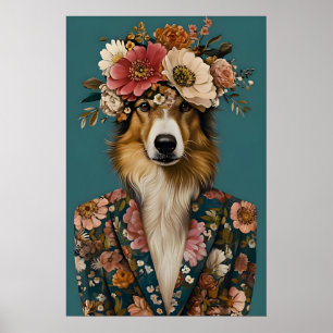 Collie In Suit Poster, Collie Portrait, Collie Oil Poster