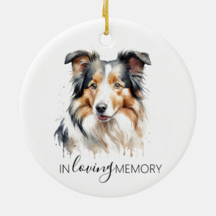 Collie memorial watercolour christmas ceramic tree decoration