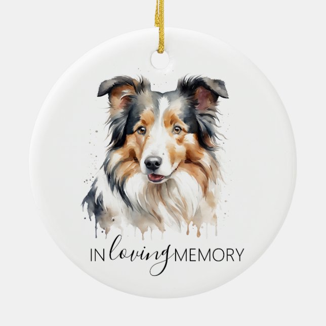Collie memorial watercolour christmas ceramic tree decoration (Back)