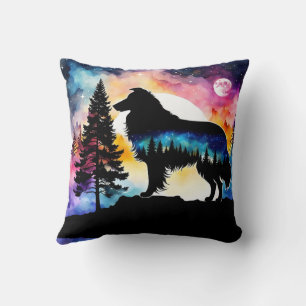 Collie on mountain top on colourful forest cushion