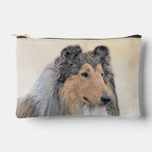 Collie Painting Rough Tricolor Original Dog Art Accessory Pouch