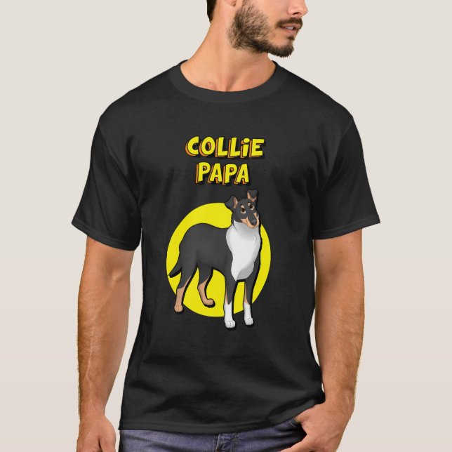 Collie Papa Black White Tan Smooth Collie Dog Fath T-Shirt (Front)