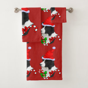 Collie Puppy Christmas Bath Towel Set