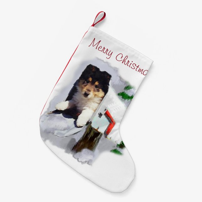 Collie Puppy  Christmas Small Christmas Stocking (Front (Hanging))