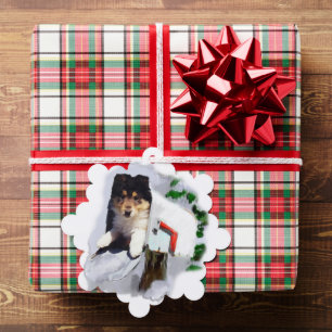 Collie Puppy Christmas Tree Decoration Card