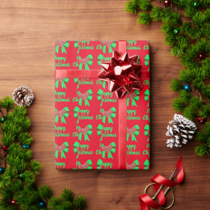 Collie Rough Christmas Dog & Green Bow Red Wrapping Paper
