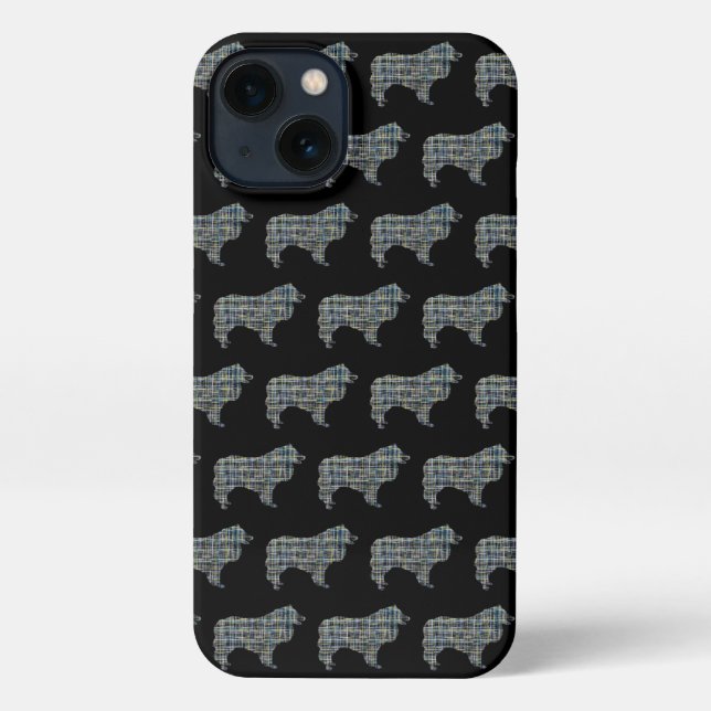 Collie Rough Dog Cute Silhouette Grid Black iPhone Case (Back)