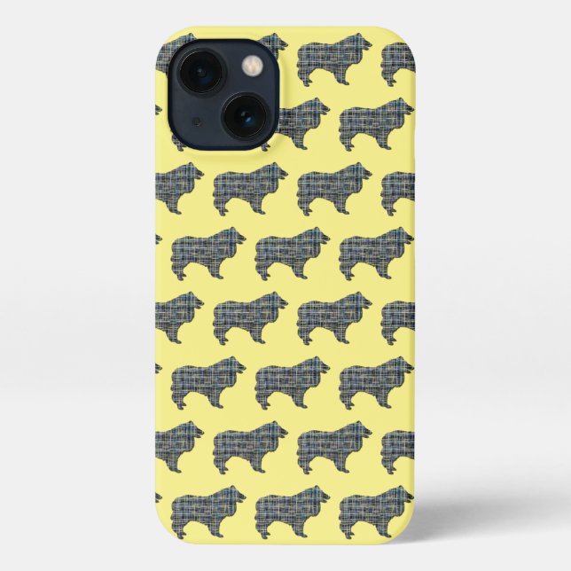 Collie Rough Dog Cute Silhouette Grid Yellow iPhone Case (Back)