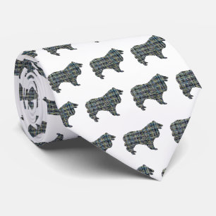 Collie Rough Dog Yellow & Black Grid White Tie