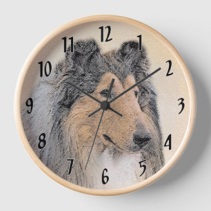Collie (Rough) Painting - Cute Original Dog Art Clock