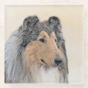 Collie (Rough) Painting - Cute Original Dog Art Glass Coaster