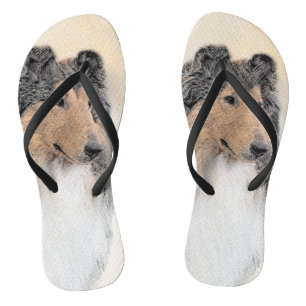 Collie (Rough) Painting - Cute Original Dog Art Jandals