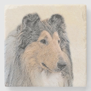 Collie (Rough) Painting - Cute Original Dog Art Stone Coaster