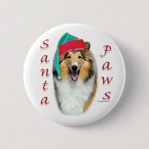Collie (rough) Santa Paws 6 Cm Round Badge