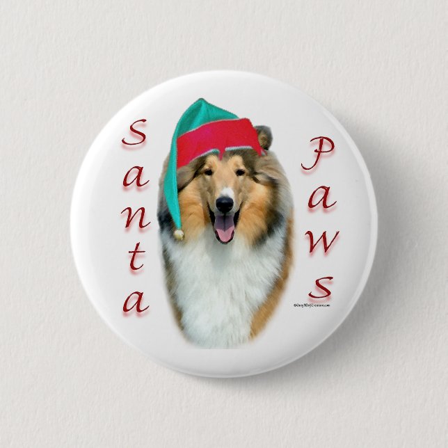 Collie (rough) Santa Paws 6 Cm Round Badge (Front)