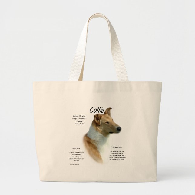 Collie (sable smooth) History Design Large Tote Bag (Front)