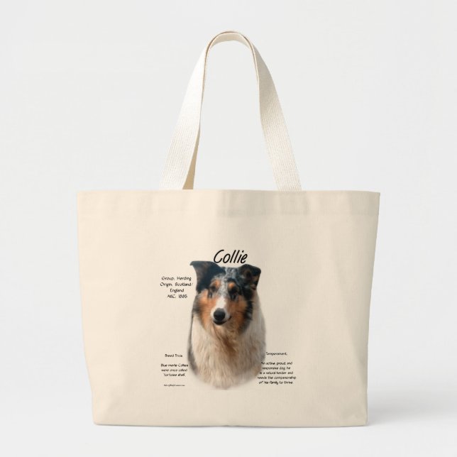 Collie (smooth merle) History Design Large Tote Bag (Front)