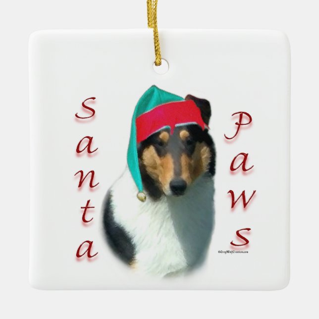 Collie (smooth) Santa Paws Ceramic Ornament (Front)