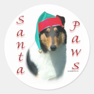 Collie (smooth) Santa Paws Classic Round Sticker