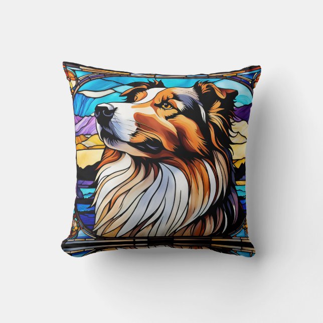 Collie Stained Glass look Cushion (Front)
