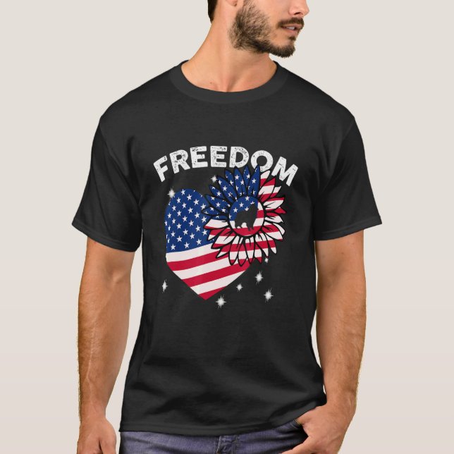 Collie Sunflower Heart American Flag Freedom T-Shirt (Front)
