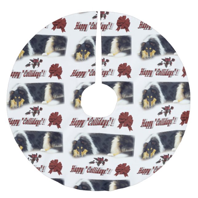 Collie Tri Colour Christmas Brushed Polyester Tree Skirt (Front)