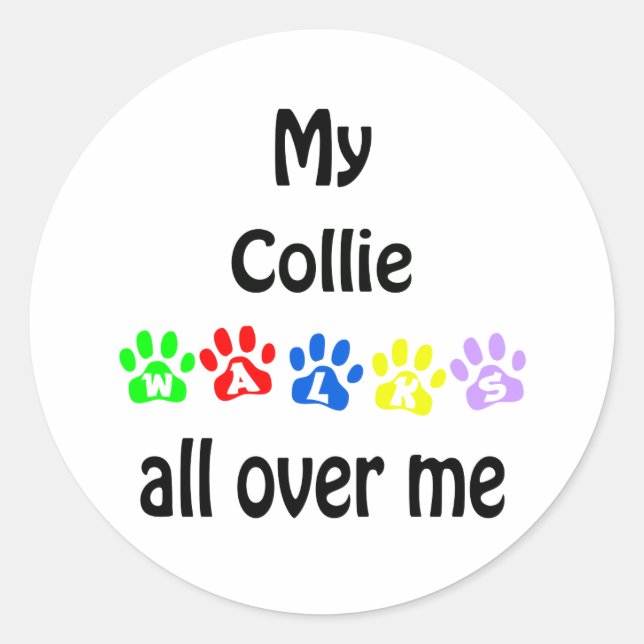 Collie Walks Design Classic Round Sticker (Front)