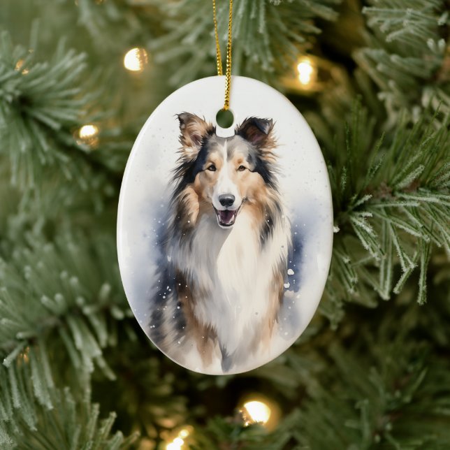 Collie Winter Wonderland Ceramic Tree Decoration (Tree)