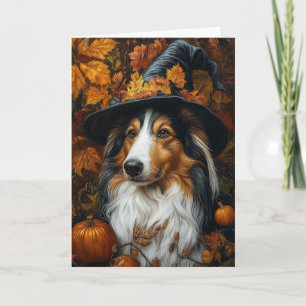 Collie Witch Halloween Holiday Card