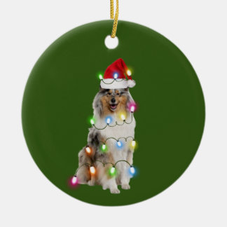 Collie With Hat Lights Christmas Ceramic Tree Decoration