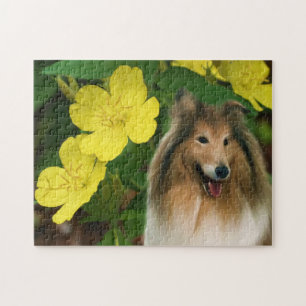 Collie Yellow Primrose Dog Art  Jigsaw Puzzle