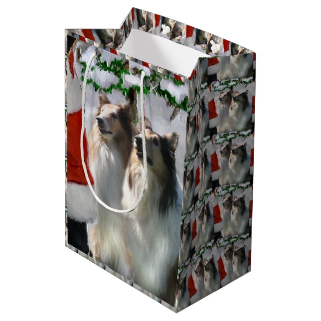 Collies and Santa Christmas Medium Gift Bag (Back Angled)