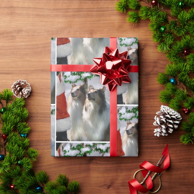 Collies Meet Santa Christmas Wrapping Paper (Holiday Gift)