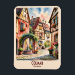 Colmar France Alsace Watercolor Travel Custom Text Magnet<br><div class="desc">Colmar, France, Alsace village watercolor scene with half-timbered houses, flower boxes, old town lanes, and colorful European architecture. This artwork tells the story of a quiet walk through Colmar, where sunlight lands on red roofs, shutters open above the street, and a small fountain waits around the corner. What makes it...</div>