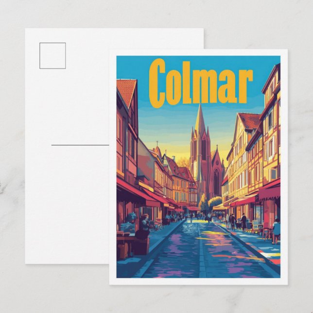 Colmar France Art Vintage Travel Illustration Postcard (Front/Back)