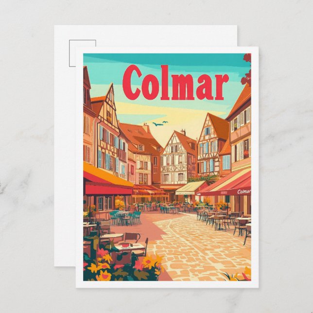 Colmar France Art Vintage Travel Illustration Postcard (Front/Back)