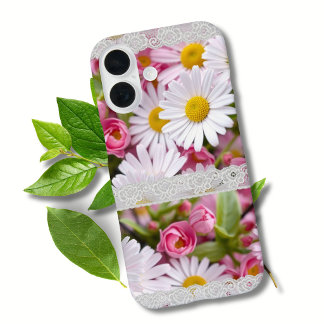 Coloful flowers and white lace Feminine photo iPhone 16 Case